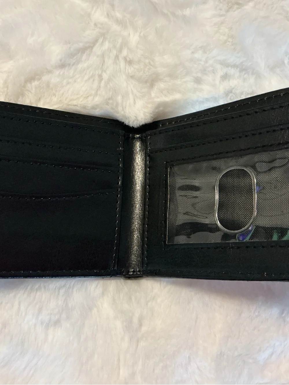 Men's Black Bi-Fold Wallet with Red & White Shield Accent
